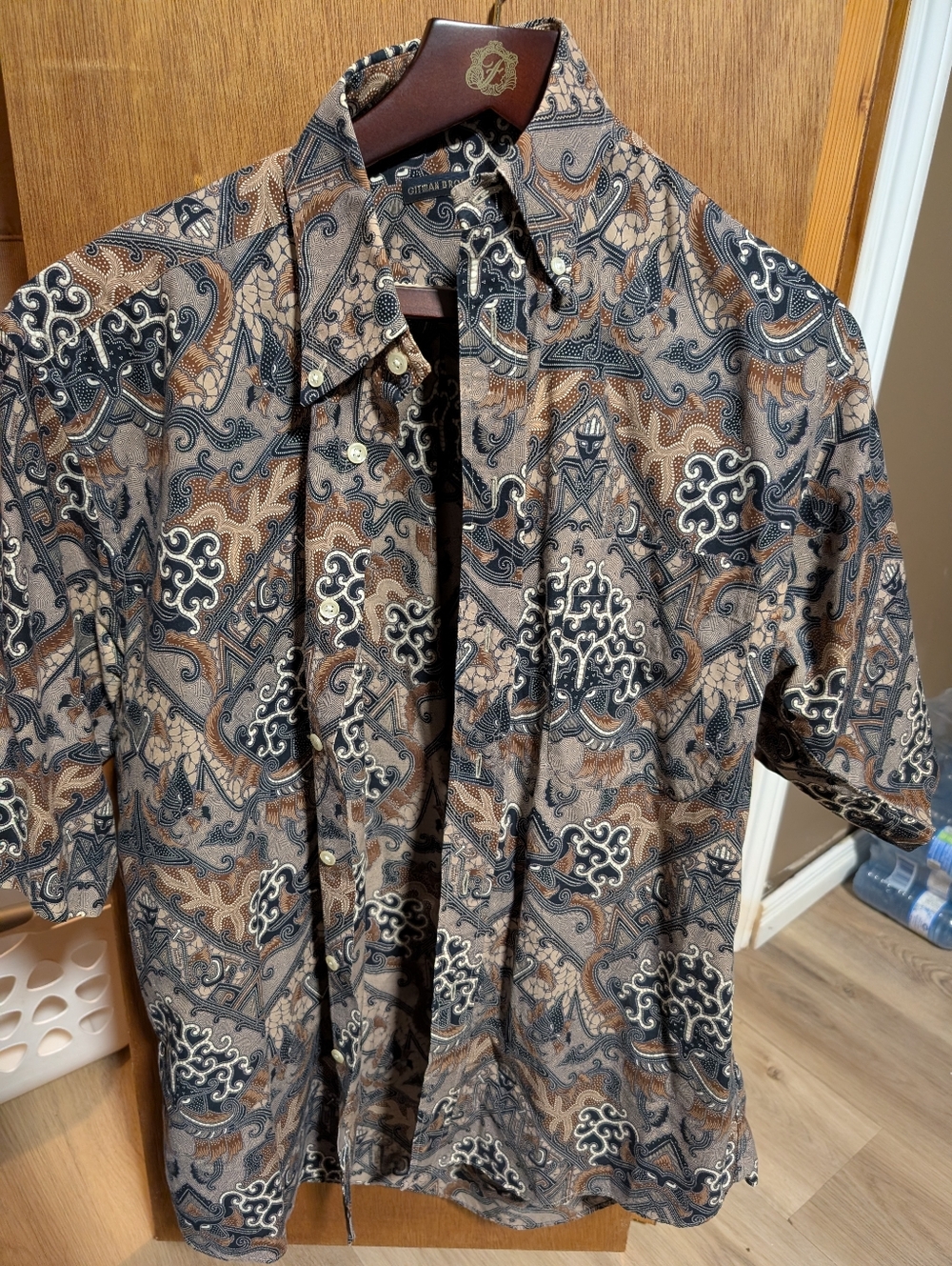 Gitman Bros. Vintage Men's M Batik Paisley Print Short Sleeve Button Down Shirt